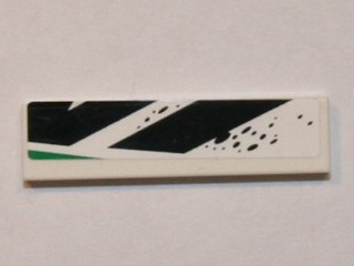 Lego Tile 1 x 4 with Black and Green Pattern Model Right Side (Sticker) - Set 8864 / White