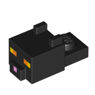 Lego Animal Body Part, Cat Head 1 x 2 with Cube with Ears, Nose and Pink Nose, Yellow/Orange Eyes Print / Black