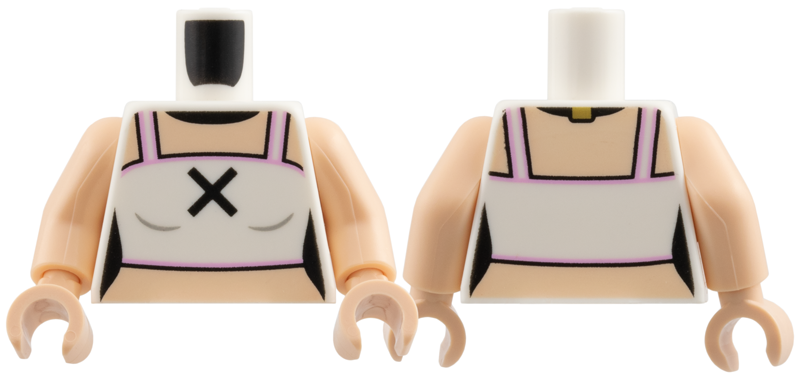 Lego Torso Female Tube Top, Light Nougat Neck and Midriff, Bright Pink Trim, Black Choker and X Pattern / Light Nougat Arms / Light Nougat Hands