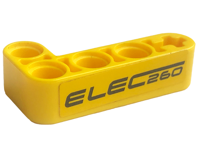 Lego Technic, Liftarm, Modified Bent Thick L-Shape 2 x 4 with Black 'ELEC260' Pattern Model Left Side (Sticker) - Set 42094 / Yellow