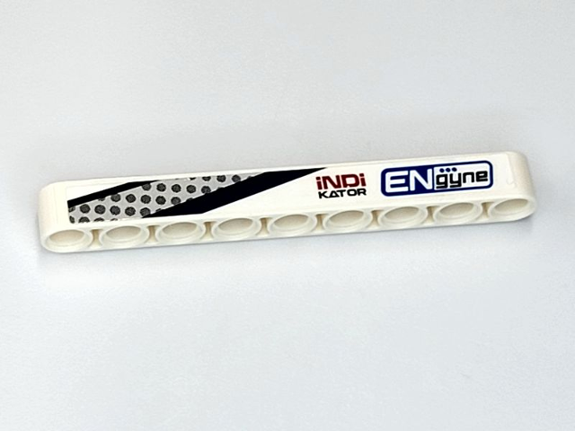 Lego Technic, Liftarm Thick 1 x 9 with Dark Blue and Dark Red 'ENgyne', 'iNDiKATOR' and Silver Vent Pattern Model Left Side (Sticker) - Set 42109