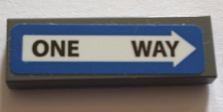 Lego Tile 1 x 3 with Black 'ONE WAY' in White Arrow on Blue Background Pattern (Sticker) - Set 75827