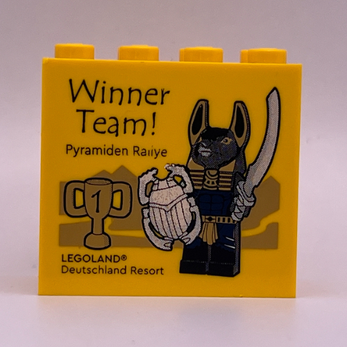 Lego Brick 2 x 4 x 3 with 'LEGOLAND Deutschland Resort Winner Team! Pyramiden Rallye' Print
