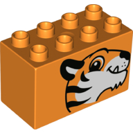 Lego Duplo Brick 2 x 4 x 2 with Tiger Head Print / Orange