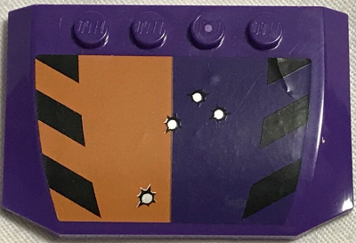 Lego Wedge 4 x 6 x 2/3 Triple Curved with Bullet Holes and Black Stripes on Orange and Dark Purple Background Pattern (Sticker) - Set 6864