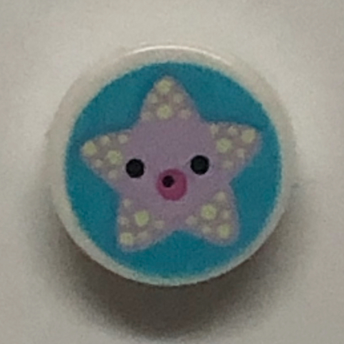 Lego Tile Round 1 x 1 with Lavender Sea Star on Medium Azure Background Print / White