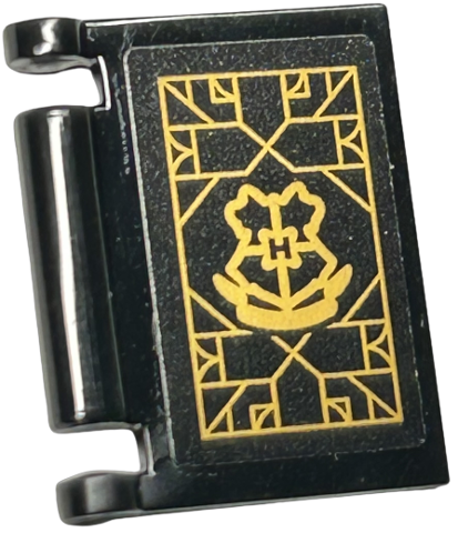 Lego Minifigure, Utensil Book Cover with Gold Hogwarts Crest and Geometric Lines Pattern (Sticker) - Set 76411