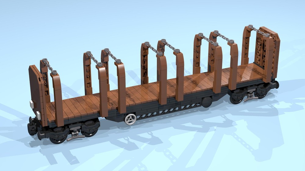 Lego 8-Wheel Stake Wagon (SNOT, brown, 8 studs wide, 45 studs long)