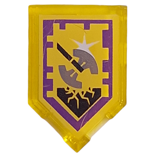 Lego Tile Special 2 x 3 Pentagonal with Nexo Power Shield Print - Shining Axe / Trans-Yellow