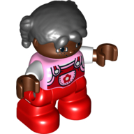 Lego Duplo Figure Child with Pigtails Black, with Red Legs / Bright Pink