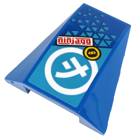 Lego Wedge 4 x 4 Triple Curved No Studs with Red 'ninjago', White Ninjago J Symbol in Circle and Face on Yellow Circle Pattern (Sticker) - Set 71711 / Blue