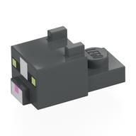 Lego Animal Body Part, Cat Head 1 x 2 with Cube with Ears, Nose and Pixelated Face with Eyes and Bright Pink Nose, White Stripe Print (Cat) / Dark Bluish Gray