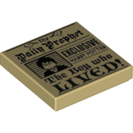 Lego Tile 2 x 2 with Newspaper 'Daily Prophet' 'Exclusive Harry Potter The Boy Who Lived' print / Tan