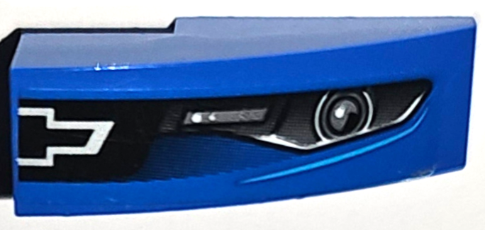 Lego Slope, Curved 3 x 1 with Black and Silver Chevrolet Logo and Headlight Pattern Model Left Side (Sticker) - Set 75891 / Blue