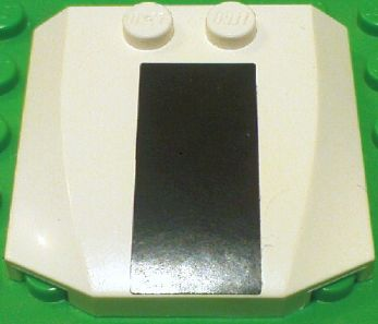 Lego Wedge 4 x 4 x 2/3 Triple Curved with Black Rectangle (11mm Wide) Pattern (Sticker) - Set 7237 / White