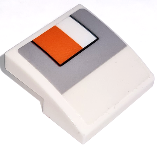 Lego Slope, Curved 2 x 2 x 2/3 with Headlight and Blinker Light, Orange Rectangle with Black Outline on Light Bluish Gray Background Pattern Model Right Side (Sticker) - Set 76908