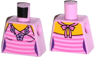 Lego Torso Female Top with Dark Pink Stripes and Flower Necklace Pattern / Bright Pink