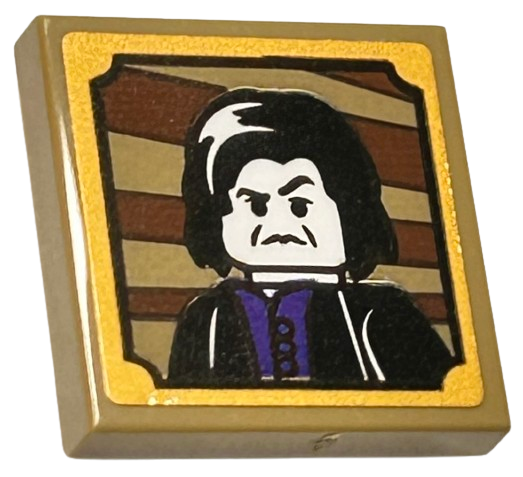 Lego Tile, Modified 2 x 2 Inverted with Professor Severus Snape Minifigure Portrait in Gold Frame Pattern (Sticker) - Set 76410