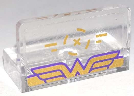 Lego Panel 1 x 2 x 1 with Head-Up Display (HUD), Gold Target and Wonder Woman Logo with Dark Purple Outline Pattern (Sticker) - Set 41239 / Trans-Clear