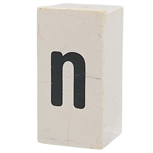 Lego Tile Special 1 x 2 x 5/6 with Stud Hole in End with 'n' Print