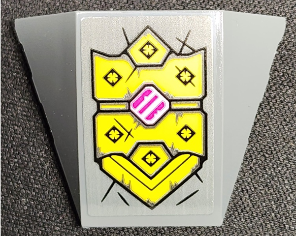 Lego Wedge 4 x 3 Triple Curved No Studs with Gold Armor Plates, Spikes and Magenta Highlights Pattern (Sticker) - Set 71772