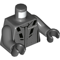 Lego Torso Race Jacket, Black Panels, White Logo Print, Dark Bluish Gray Arms, Black Hands / Dark Bluish Gray