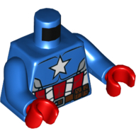 Lego Torso Jumpsuit with Muscles, White Star, Red and White Stripes, and Brown Utility Belt Print (Captain America), Blue Arms, Red Hands / Blue