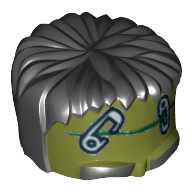Lego Head Top, Frankenstein Monster with Black Hair and Safety Pins Print / Olive Green