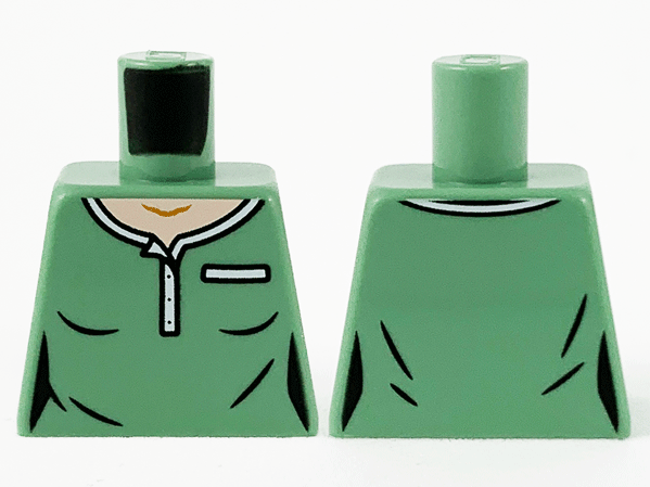 Lego Torso Female Polo, Light Nougat Neck, White Collar and Pocket Pattern / Sand Green