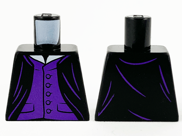 Lego Torso Harry Potter Robe Open over Dark Purple Vest with Buttons and Pockets, White Collar Pattern / Black