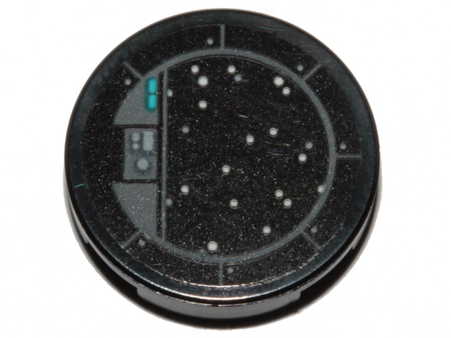 Lego Tile, Round 2 x 2 with Bottom Stud Holder with SW Window and Stars Pattern (Sticker) - Set 75216