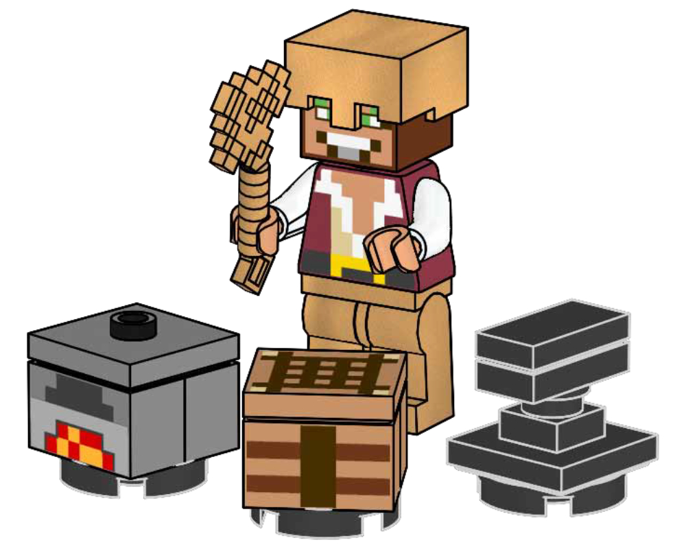 Lego Hero with Crafting table, Furnace and Anvil