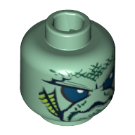 Lego Minifig Head Portal Emperor, Large Blue Eyes, Turtle Mouth and Gills Print [Blocked Open Stud] / Sand Green