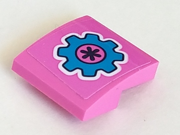Lego Slope, Curved 2 x 2 x 2/3 with Dark Azure Gear on Dark Pink Background Pattern (Sticker) - Set 41348