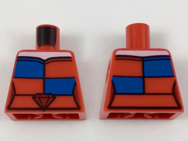 Lego Torso Strapless Top with White Neck, Red and Blue Checkboard Panels, Ruby Belt Buckle Pattern / Red