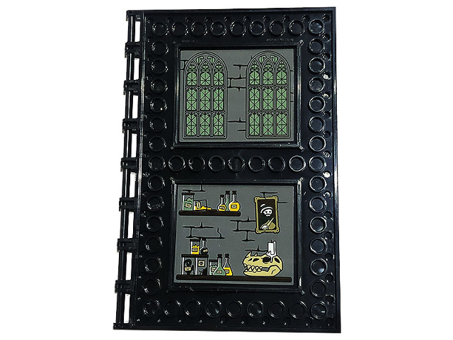 Lego Tile, Modified 10 x 16 with Studs on Edges and Bar Handles with Shelves, Skull, Jars, Brick Wall, Picture and Windows Pattern on Inside (Stickers) - Set 76397