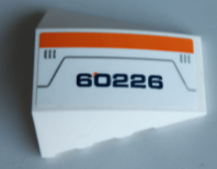 Lego Wedge 4 x 4 Triple Curved No Studs with Dark Blue '60226', Orange Stripe, Dark Bluish Gray Lines Pattern Model Right Side (Sticker) - Set 60226 / White