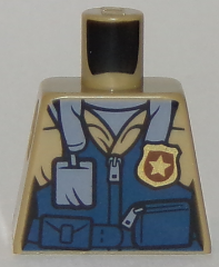 Lego Torso Town Police Flight Suit with Name Tag and Gold Badge Pattern / Dark Tan