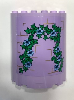 Lego Cylinder Half 3 x 6 x 6 with 1 x 2 Cutout with Pearl Gold Brick Wall, Bright Light Blue Flowers and Green Leaves Pattern (Sticker) - Set 41154 / Lavender