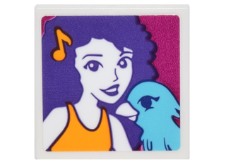 Lego Tile 2 x 2 with Portrait of Female with Musical Note Barrette and Medium Azure Bird Pattern (Sticker) - Set 41305
