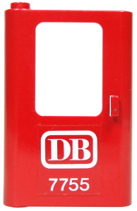 Lego Door 1 x 4 x 5 Train Left, Thin Support at Bottom with White 'DB 7755' Pattern (Sticker) - Set 7755 / Red