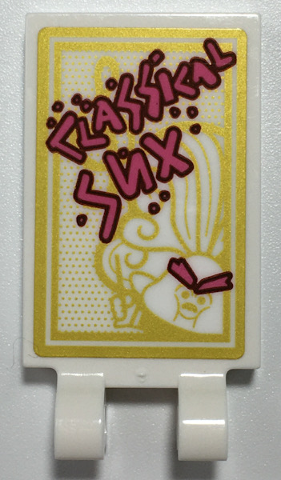 Lego Tile, Modified 2 x 3 with 2 Open O Clips with Dark Pink 'CLASSICAL SUX' on Poster with Gold Border and Troll Conductor Pattern (Sticker) - Set 41252