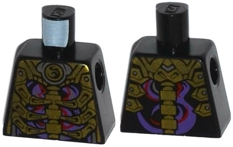 Lego Torso Ninjago Skeleton Ribs Gold over Red and Dark Purple Swirls Pattern / Black