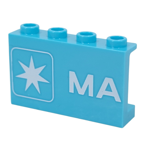 Lego Panel 1 x 4 x 2 with White Star, 'MA' Print / Medium Azure