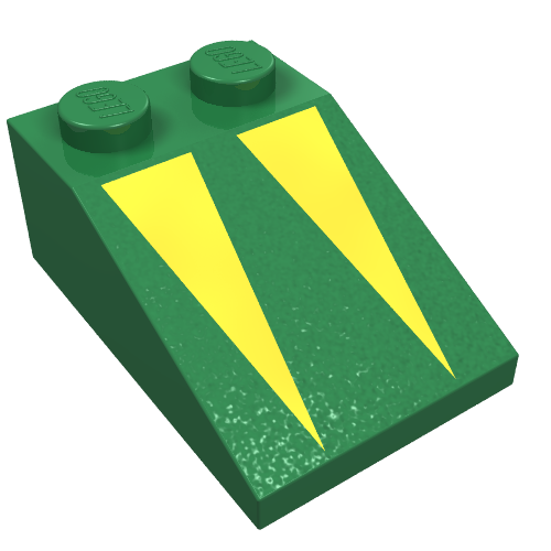 Lego Brick Sloped 33° 3 x 2 with Yellow Triangles Print / Green