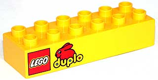 Lego Duplo, Brick 2 x 6 with LEGO Logo and DUPLO Bunny Logo Pattern