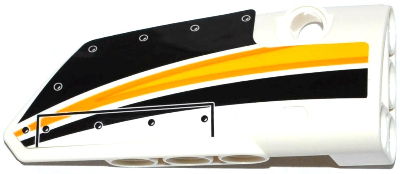 Lego Technic, Panel Fairing # 4 Small Smooth Long, Side B with Yellow, Orange and White Stripes on Black Background Pattern (Sticker) - Set 42044