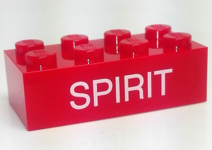 Lego Brick 2 x 4 with White 'SPIRIT' Pattern