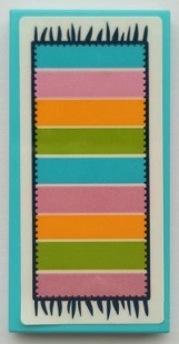 Lego Tile 2 x 4 with Medium Azure, Medium Lavender, Bright Light Orange, and Lime Striped Floor Mat with Black Fringe on White Background Pattern (Sticker) - Set 41395