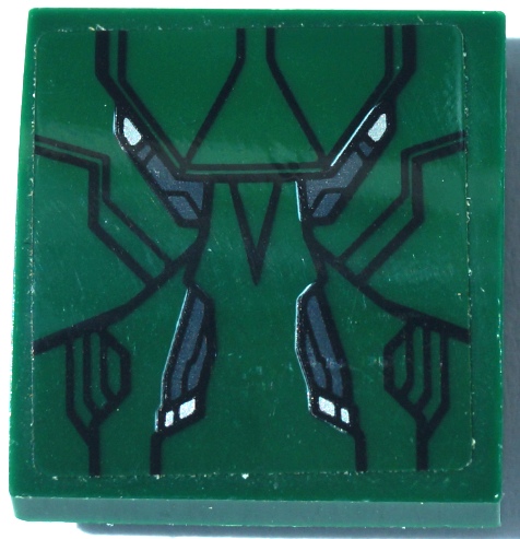 Lego Slope, Curved 2 x 2 x 2/3 with Dark Green and Dark Bluish Gray Armor Plates, Black Lines and Small Silver Highlights Pattern (Sticker) - Set 76083 / Dark Green